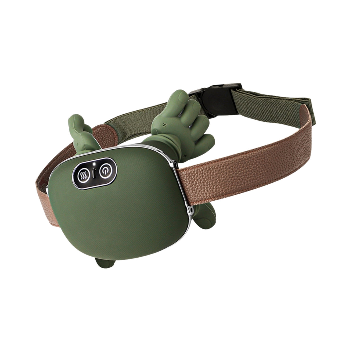 Front view of the Duskwell massager in Forest Green with adjustable strap
