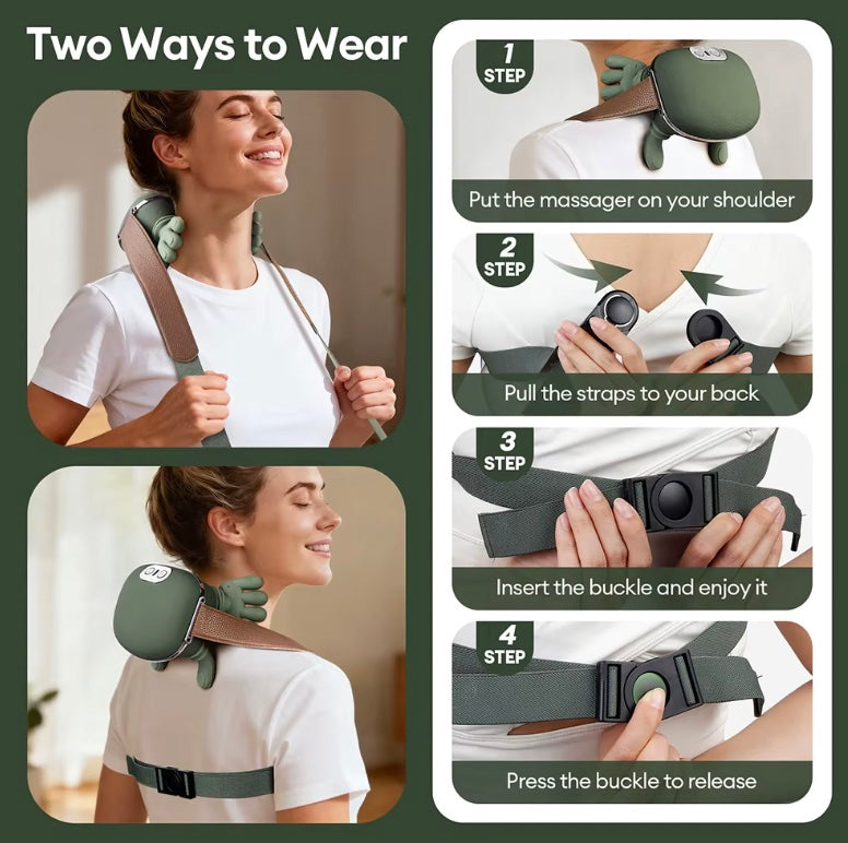 Two ways to wear the massager and how to fasten the strap